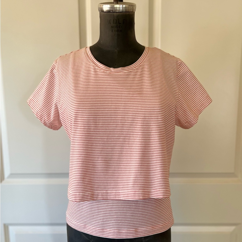 CAbi Twofer Striped Tee + Tank 2pc Set Size M Tomato White Layered Top